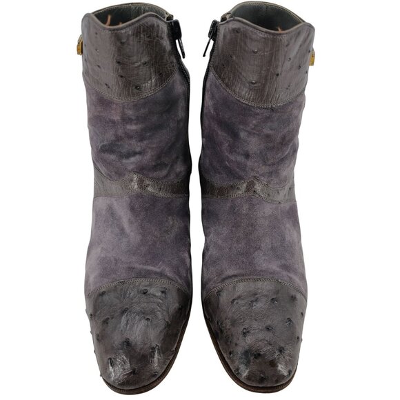 Vintage Mauri Exotic Ostrich and Suede Gray Dress Shoes Mens 8.5 Ankle Zip Boots main image 10